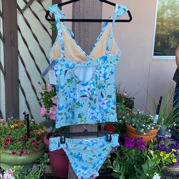 New Alex Marie Blue & Green Floral 2 Piece Tankini Swimsuit *Top 16, Bottoms 12* - Picture 5 of 13